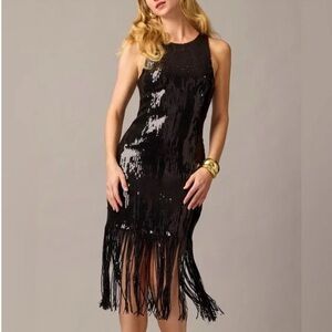F26 J. Crew Collection fringe-trim sheath dress in sequin